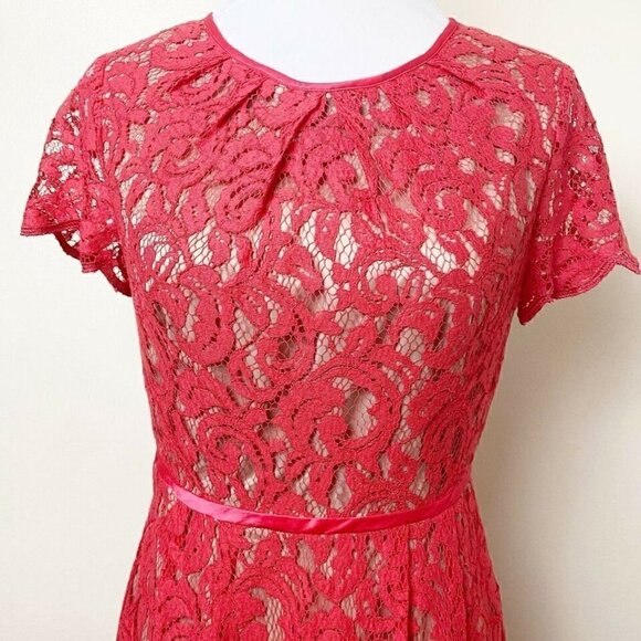 Adrianna Papell Coral Red ScallopedLace Dress Size 4 - Picture 7 of 9